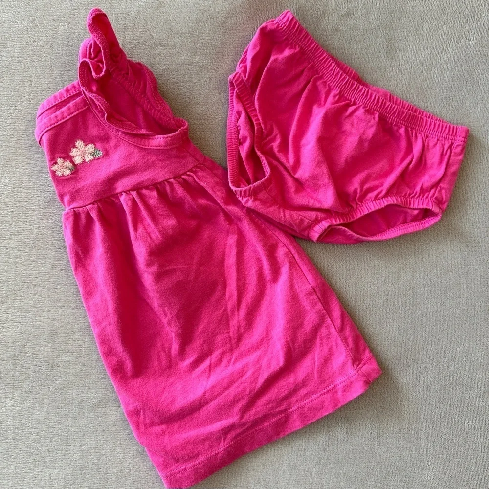 EUC Carter’s Baby Girl 2pc Sun Dress Set, Hot Pink Flowers, 6-9 Months